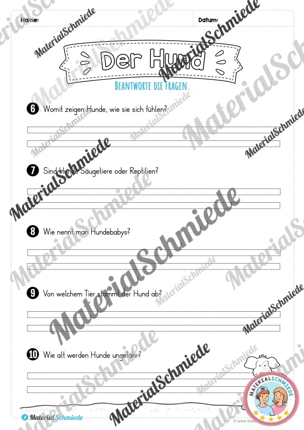 Lesetext Hunde (mit 10 Fragen) für die 3. & 4. Klasse - Arbeitsblatt 03