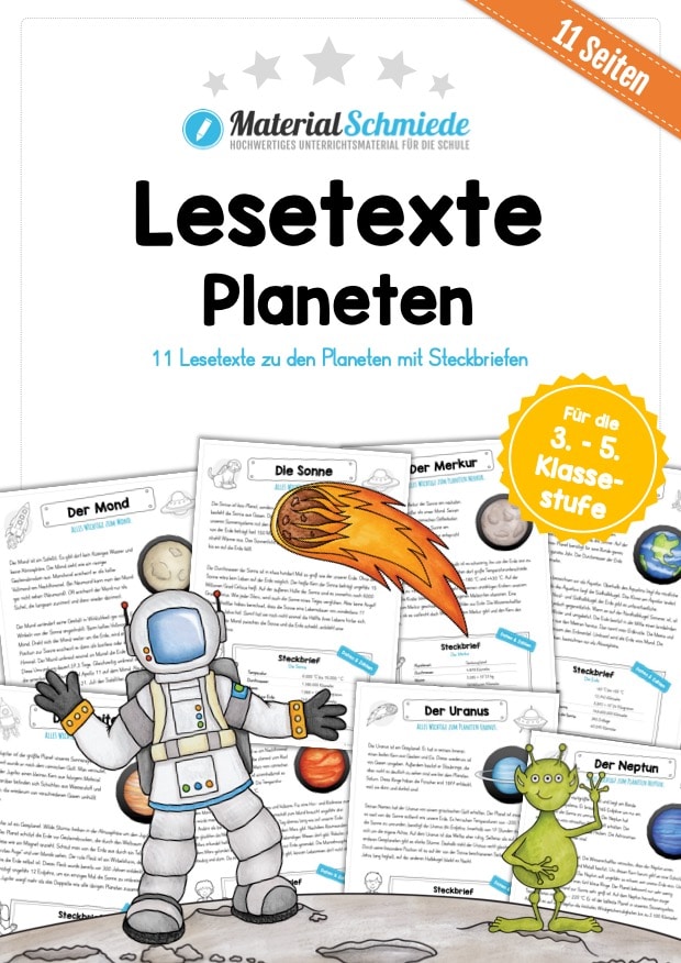 11 Lesetexte zu den Planeten (mit Mini-Steckbriefen)