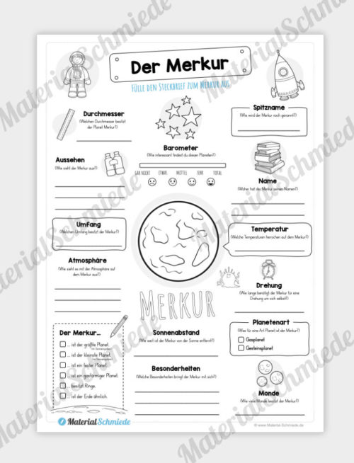 Arbeitsblatt: Steckbrief Merkur (Planet)