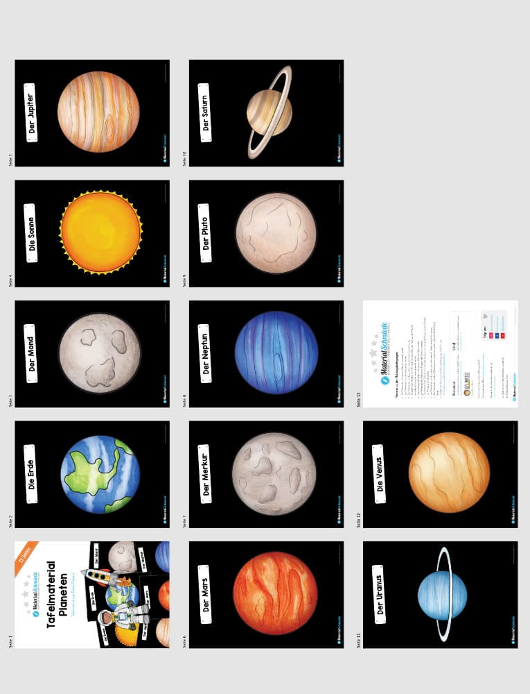 Tafelmaterial zu den 11 Planeten (Vorschau)