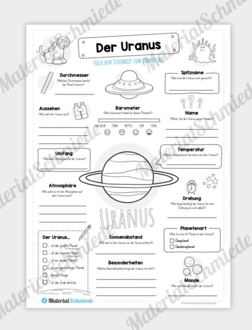 Arbeitsblatt: Steckbrief Uranus (Planet)