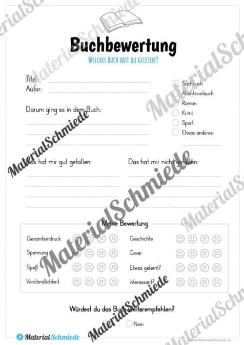 Steckbrief Buchbewertung (Arbeitsblatt)