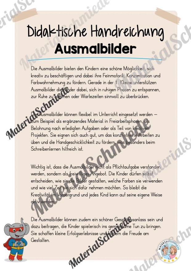 Ausmalbilder für die Elefantenklasse (Arbeitsblatt 01)