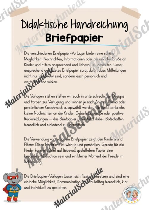 Briefpapier für die Elefantenklasse (Arbeitsblatt 01)
