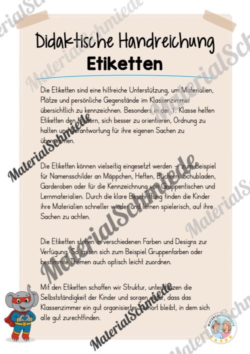 Etiketten für die Elefantenklasse (Arbeitsblatt 01)