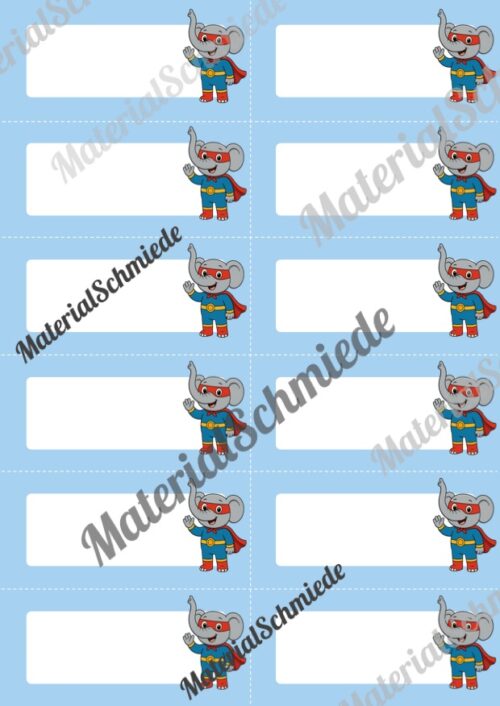 Etiketten für die Elefantenklasse (Arbeitsblatt 02)