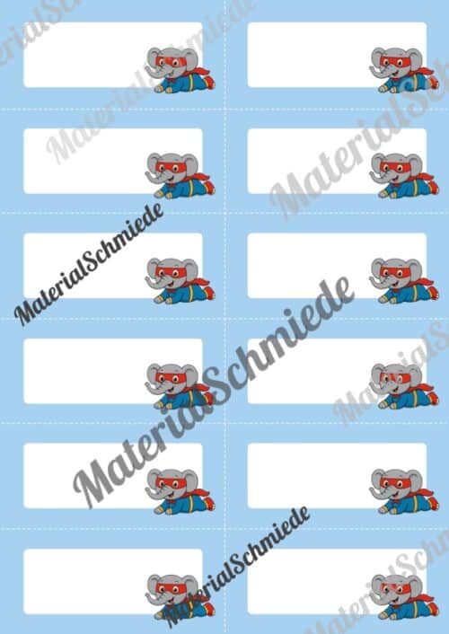 Etiketten für die Elefantenklasse (Arbeitsblatt 08)