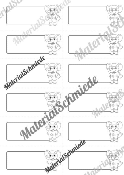 Etiketten für die Elefantenklasse (Arbeitsblatt 09)
