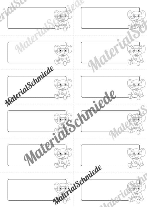 Etiketten für die Elefantenklasse (Arbeitsblatt 10)
