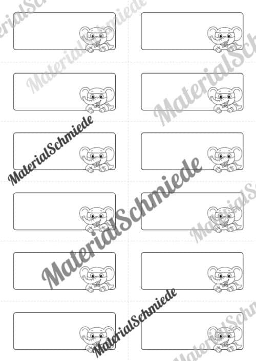 Etiketten für die Elefantenklasse (Arbeitsblatt 11)