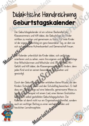 Geburtstagskalender für die Elefantenklasse (Arbeitsblatt 01)