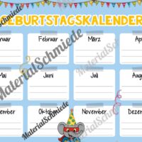 Geburtstagskalender für die Elefantenklasse (Arbeitsblatt 02)