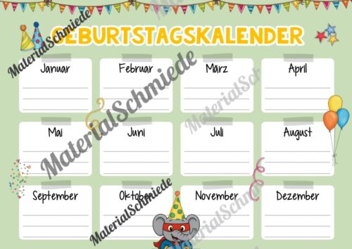 Geburtstagskalender für die Elefantenklasse (Arbeitsblatt 04)