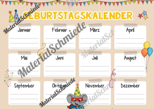 Geburtstagskalender für die Elefantenklasse (Arbeitsblatt 05)
