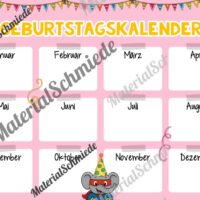 Geburtstagskalender für die Elefantenklasse (Arbeitsblatt 07)