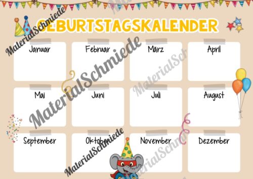 Geburtstagskalender für die Elefantenklasse (Arbeitsblatt 09)