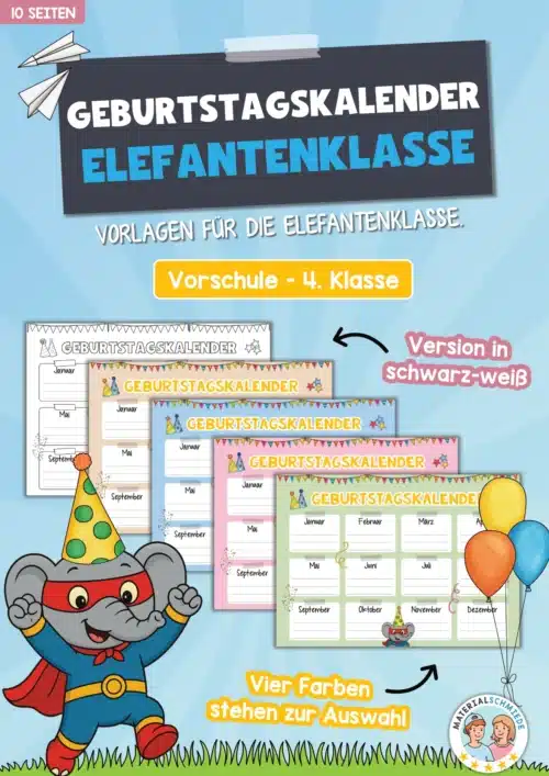 Geburtstagskalender für die Elefantenklasse