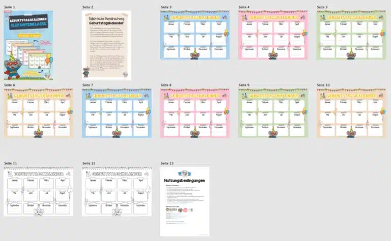 Geburtstagskalender für die Elefantenklasse (Überblick)
