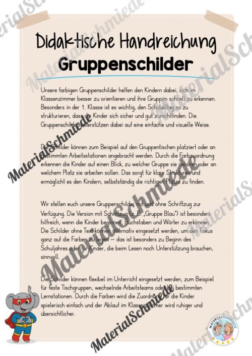 Gruppenschilder für die Elefantenklasse (Arbeitsblatt 01)
