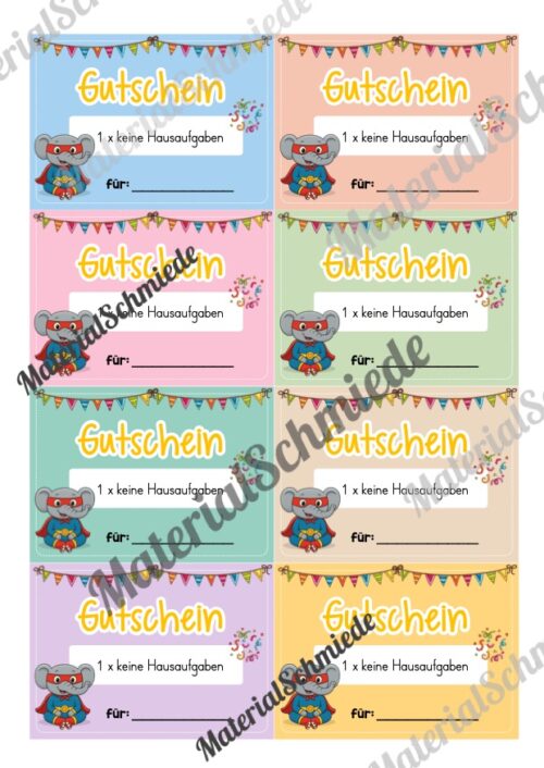 Gutscheine für die Elefantenklasse (Arbeitsblatt 03)
