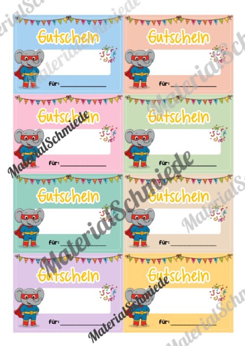 Gutscheine für die Elefantenklasse (Arbeitsblatt 04)