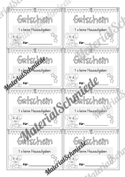 Gutscheine für die Elefantenklasse (Arbeitsblatt 05)