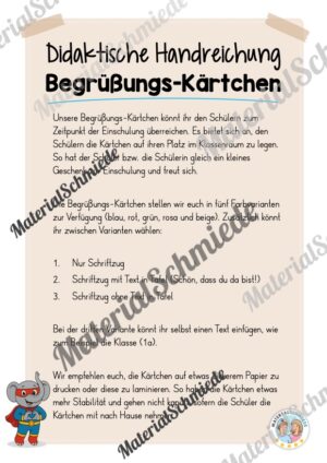 Begrüßungs-Kärtchen für die Elefantenklasse (Arbeitsblatt 01)