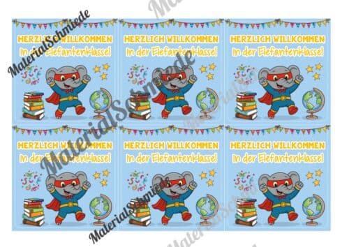 Begrüßungs-Kärtchen für die Elefantenklasse (Arbeitsblatt 02)