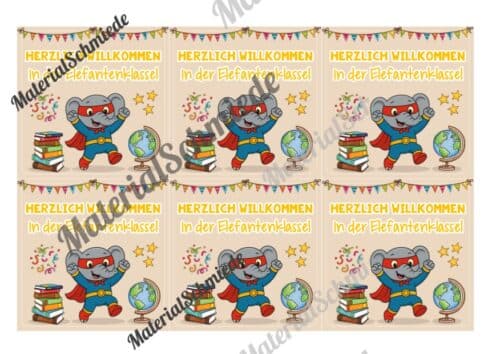 Begrüßungs-Kärtchen für die Elefantenklasse (Arbeitsblatt 06)