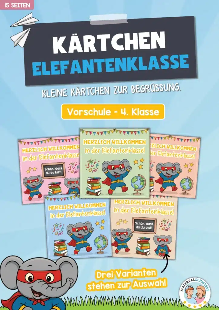 Begrüßungs-Kärtchen für die Elefantenklasse