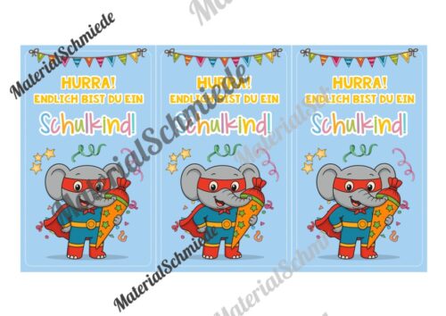 Karten zur Einschulung für die Elefantenklasse (Arbeitsblatt 02)