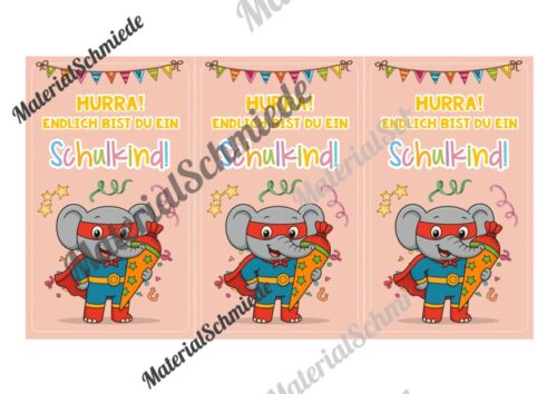 Karten zur Einschulung für die Elefantenklasse (Arbeitsblatt 03)