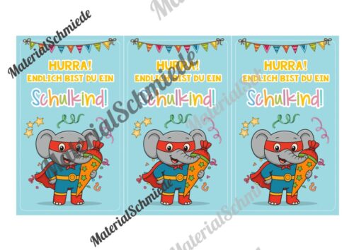 Karten zur Einschulung für die Elefantenklasse (Arbeitsblatt 04)