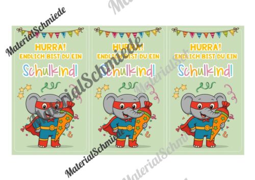 Karten zur Einschulung für die Elefantenklasse (Arbeitsblatt 05)
