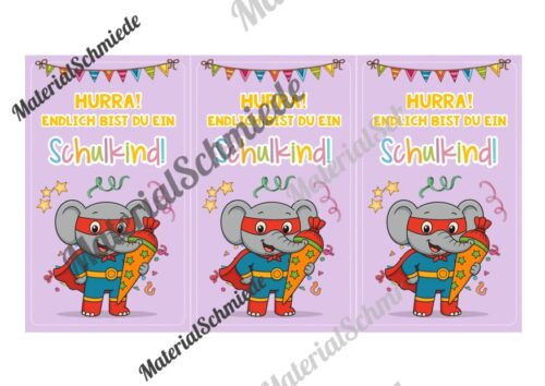 Karten zur Einschulung für die Elefantenklasse (Arbeitsblatt 06)