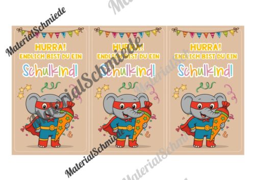 Karten zur Einschulung für die Elefantenklasse (Arbeitsblatt 07)