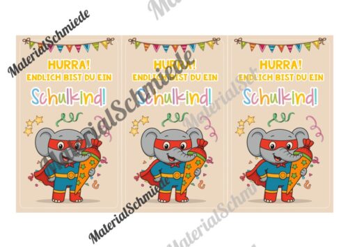 Karten zur Einschulung für die Elefantenklasse (Arbeitsblatt 09)
