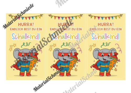 Karten zur Einschulung für die Elefantenklasse (Arbeitsblatt 10)