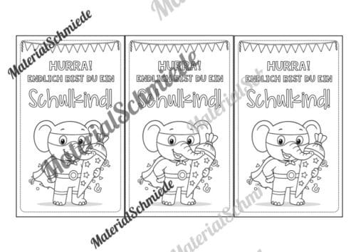 Karten zur Einschulung für die Elefantenklasse (Arbeitsblatt 11)