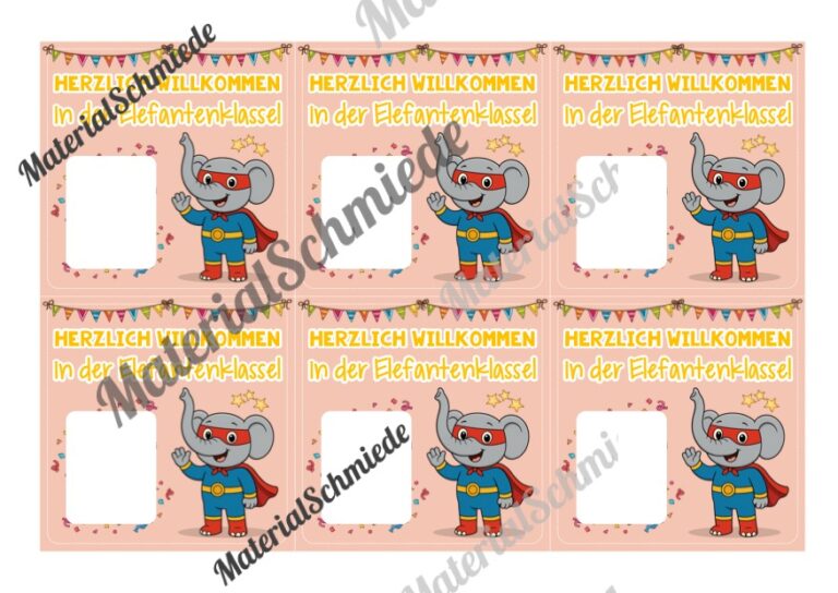 Geschenk-Kärtchen für die Elefantenklasse (Arbeitsblatt 06)