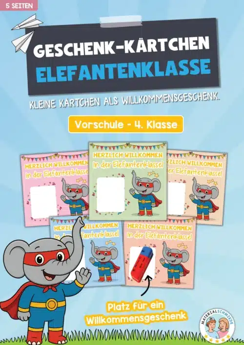 Geschenk-Kärtchen für die Elefantenklasse