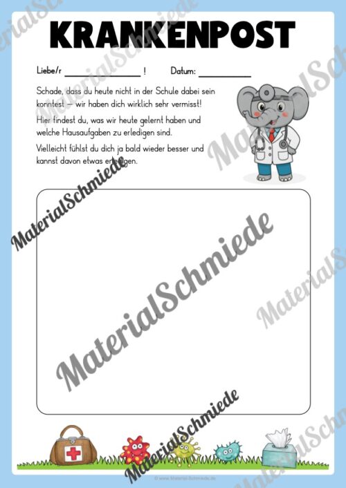 Krankenmappe für die Elefantenklasse (Arbeitsblatt 14)