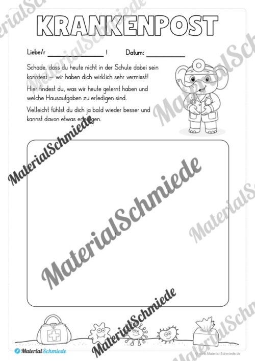 Krankenmappe für die Elefantenklasse (Arbeitsblatt 15)