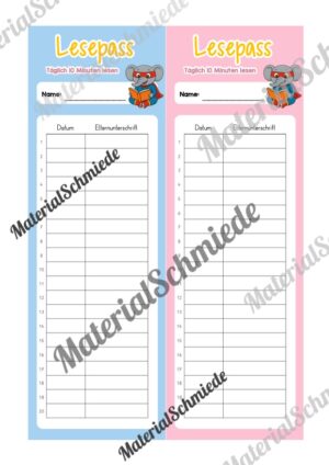 Lesepass & Leseurkunde für die Elefantenklasse (Arbeitsblatt 02)