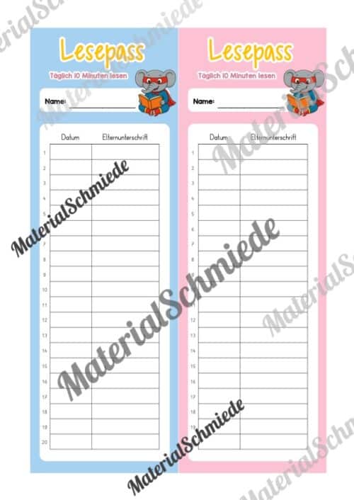 Lesepass & Leseurkunde für die Elefantenklasse (Arbeitsblatt 02)