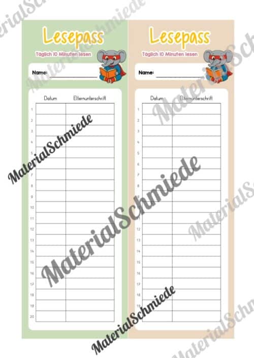 Lesepass & Leseurkunde für die Elefantenklasse (Arbeitsblatt 03)