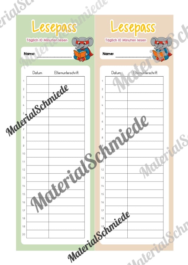 Lesepass & Leseurkunde für die Elefantenklasse (Arbeitsblatt 03)