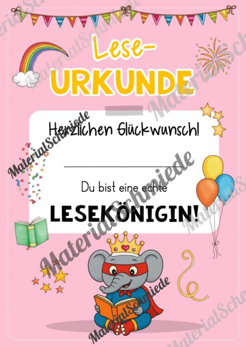 Lesepass & Leseurkunde für die Elefantenklasse (Arbeitsblatt 07)