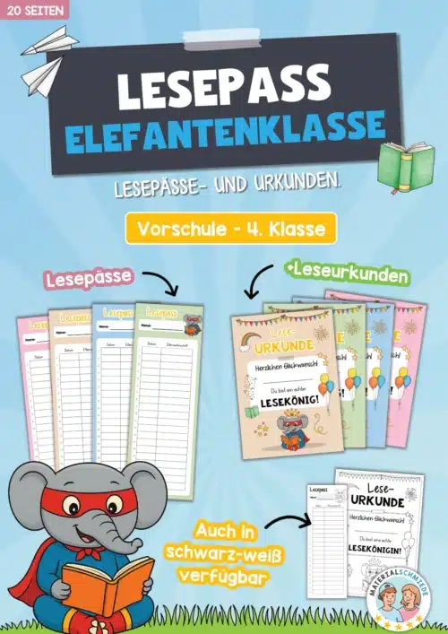 Lesepass & Leseurkunde für die Elefantenklasse
