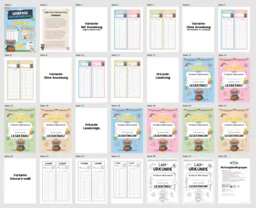 Lesepass & Leseurkunde für die Elefantenklasse (Überblick)